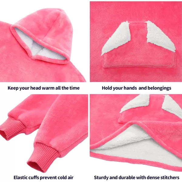 Touchat Wearable Blanket Hoodie Oversized Sherpa Blanket Sweatshirt with Hood Pocket and Sleeves Super Soft Warm Plush Hooded Blanket for Kids One Size Fits All Light GreenPink