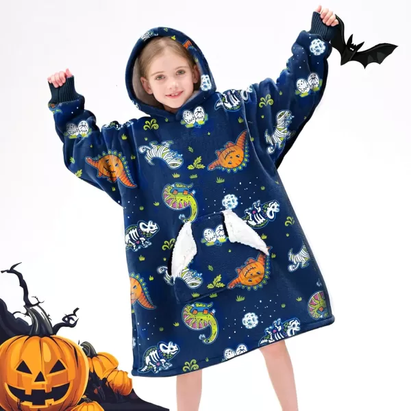 Touchat Wearable Blanket Hoodie Oversized Sherpa Blanket Sweatshirt with Hood Pocket and Sleeves Super Soft Warm Plush Hooded Blanket for Kids One Size Fits All Light GreenDinosaur
