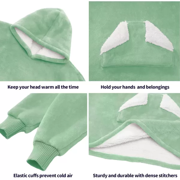 Touchat Wearable Blanket Hoodie Oversized Sherpa Blanket Sweatshirt with Hood Pocket and Sleeves Super Soft Warm Plush Hooded Blanket for Kids One Size Fits All Light GreenLight Green