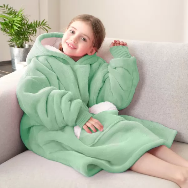 Touchat Wearable Blanket Hoodie Oversized Sherpa Blanket Sweatshirt with Hood Pocket and Sleeves Super Soft Warm Plush Hooded Blanket for Kids One Size Fits All Light GreenLight Green