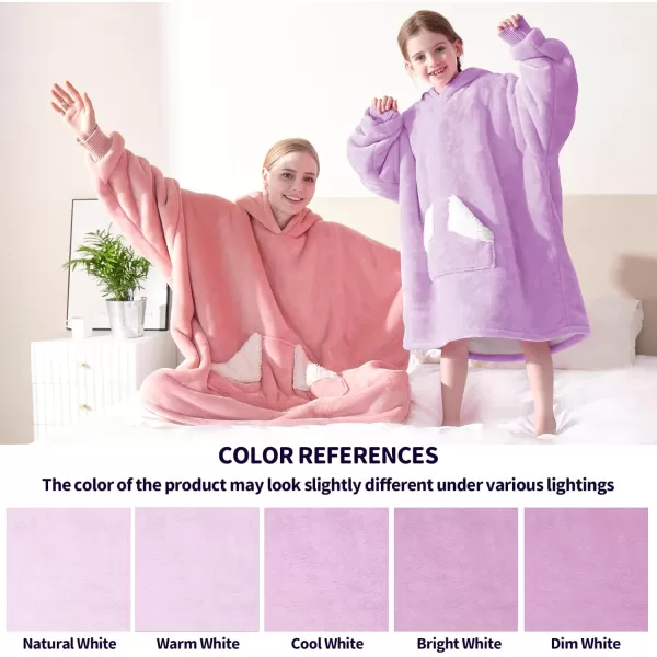 Touchat Wearable Blanket Hoodie Oversized Sherpa Blanket Sweatshirt with Hood Pocket and Sleeves Super Soft Warm Plush Hooded Blanket for Kids One Size Fits All Light GreenPurple