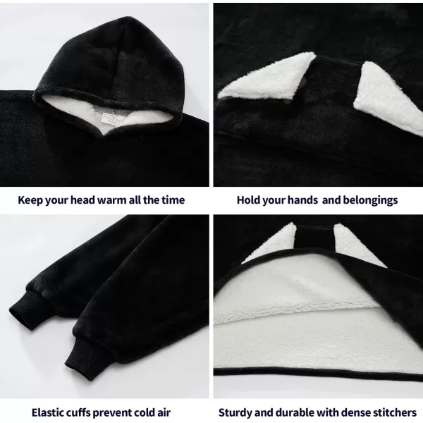 Touchat Wearable Blanket Hoodie Oversized Sherpa Blanket Sweatshirt with Hood Pocket and Sleeves Super Soft Warm Plush Hooded Blanket for Kids One Size Fits All Light GreenBlack
