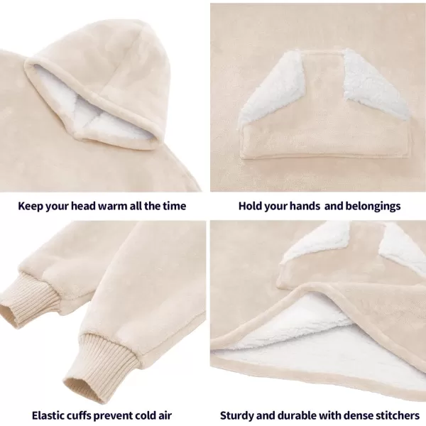 Touchat Wearable Blanket Hoodie Oversized Sherpa Blanket Sweatshirt with Hood Pocket and Sleeves Super Soft Warm Plush Hooded Blanket for Kids One Size Fits All Light GreenBeige
