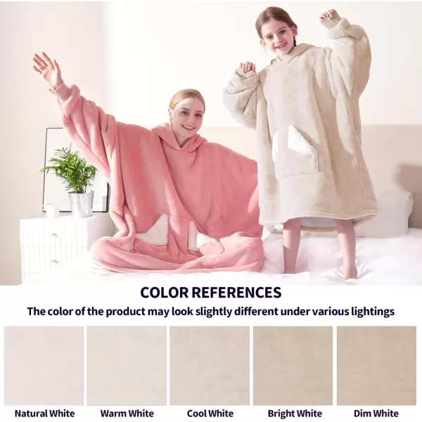 Touchat Wearable Blanket Hoodie Oversized Sherpa Blanket Sweatshirt with Hood Pocket and Sleeves Super Soft Warm Plush Hooded Blanket for Kids One Size Fits All Light GreenBeige