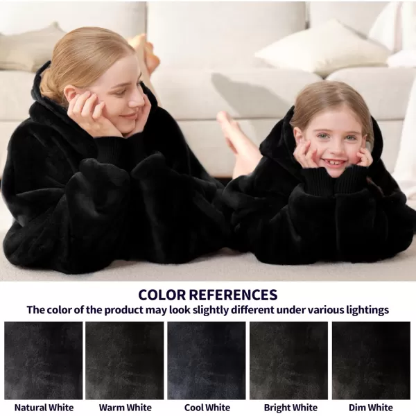 Touchat Wearable Blanket Hoodie Oversized Sherpa Blanket Sweatshirt with Hood Pocket and Sleeves Super Soft Warm Plush Hooded Blanket for Kids One Size Fits All Light GreenBlack