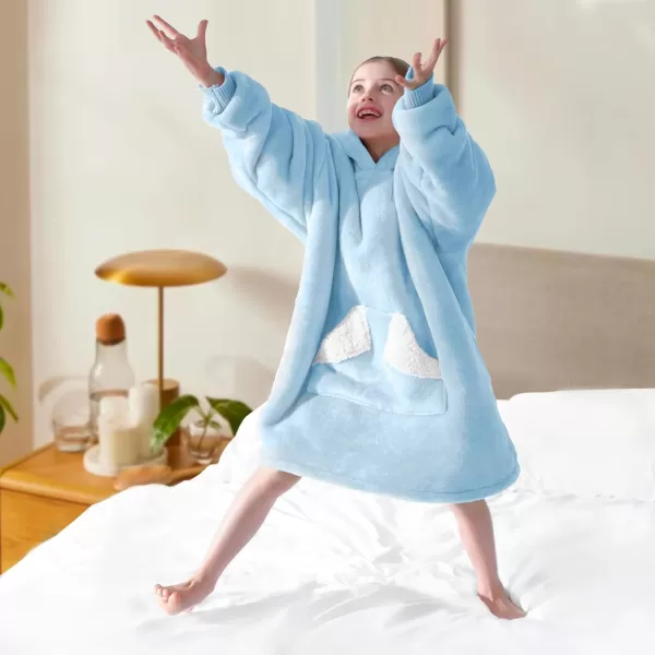 Touchat Wearable Blanket Hoodie Oversized Sherpa Blanket Sweatshirt with Hood Pocket and Sleeves Super Soft Warm Plush Hooded Blanket for Kids One Size Fits All Light GreenAiry Blue