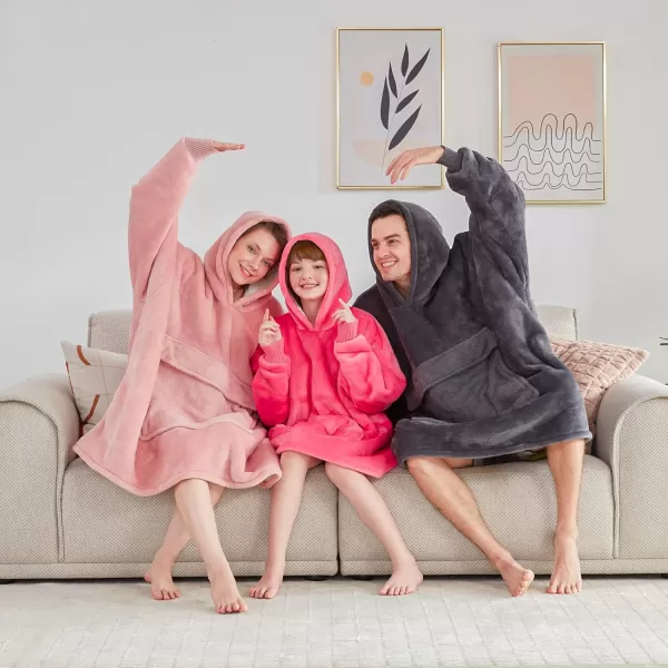Touchat Wearable Blanket Hoodie Oversized Sherpa Blanket Sweatshirt with Hood Pocket and Sleeves Super Soft Warm Plush Hooded Blanket for Kids One Size Fits All Light GreenPink