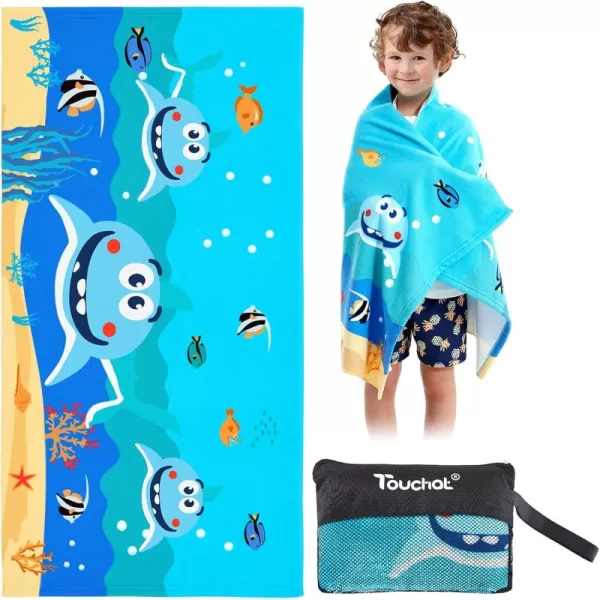 Touchat Beach Towel for Kids Super Absorbent Quick Dry Cotton Beach Towel 24x 48 300GSM Thick Soft Sand Free Cute Shark Beach Pool Swim Bath Travel Picnic Camping Towel for Boys GirlsCute Shark