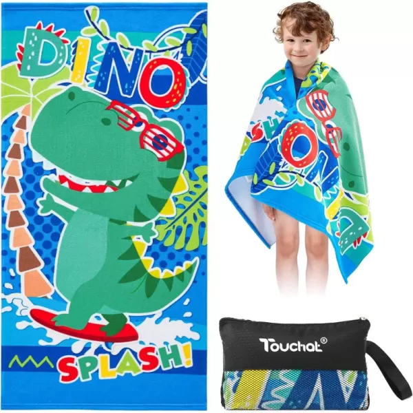 Touchat Beach Towel for Kids Super Absorbent Quick Dry Cotton Beach Towel 24x 48 300GSM Thick Soft Sand Free Cute Shark Beach Pool Swim Bath Travel Picnic Camping Towel for Boys GirlsDinosaur