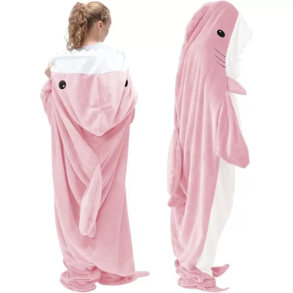 Touchat Shark Blanket Onesie for Adult Super Soft Cozy Flannel Throw Wearable Blanket Hoodie Cartoon Animals Shark Sleeping Bag Cosplay Shark Costume Blanket Gifts for Shark Lovers BlueMPink