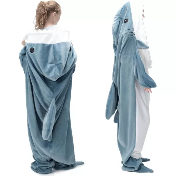 Touchat Shark Blanket Onesie for Adult Super Soft Cozy Flannel Throw Wearable Blanket Hoodie Cartoon Animals Shark Sleeping Bag Cosplay Shark Costume Blanket Gifts for Shark Lovers BlueMBlue