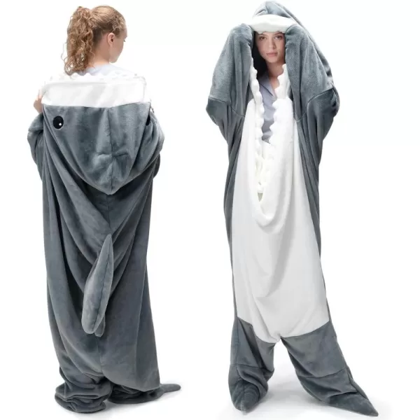 Touchat Shark Blanket for Adult Super Soft Cozy Flannel Throw Wearable Blanket Cartoon Animals Shark Blanket Hoodie Sleeping Bag Cosplay Shark Costume Blanket Gifts for Shark Lovers BlueMGrey