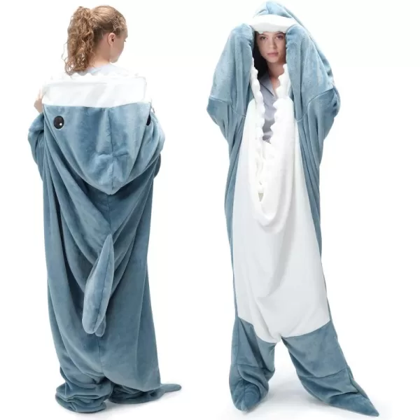 Touchat Shark Blanket for Adult Super Soft Cozy Flannel Throw Wearable Blanket Cartoon Animals Shark Blanket Hoodie Sleeping Bag Cosplay Shark Costume Blanket Gifts for Shark Lovers BlueMBlue
