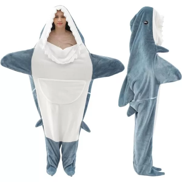 Touchat Shark Blanket for Adult Super Soft Cozy Flannel Throw Wearable Blanket Cartoon Animals Shark Blanket Hoodie Sleeping Bag Cosplay Shark Costume Blanket Gifts for Shark Lovers BlueMGblue