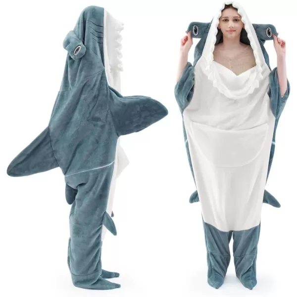Touchat Shark Blanket for Adult Super Soft Cozy Flannel Throw Wearable Blanket Cartoon Animals Shark Blanket Hoodie Sleeping Bag Cosplay Shark Costume Blanket Gifts for Shark Lovers BlueMHblue