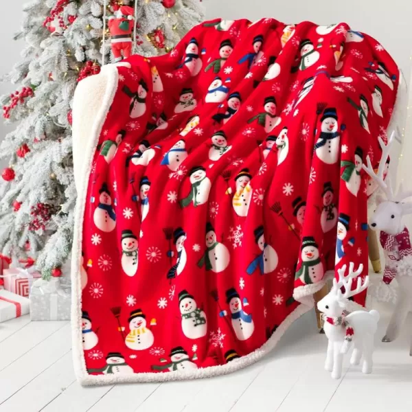 Touchat Sherpa Christmas Throw Blanket Fuzzy Fluffy Soft Cozy Blanket Fleece Flannel Plush Microfiber Blanket for Couch Bed Sofa 50quot X 60quot SnowmanRed Snowman