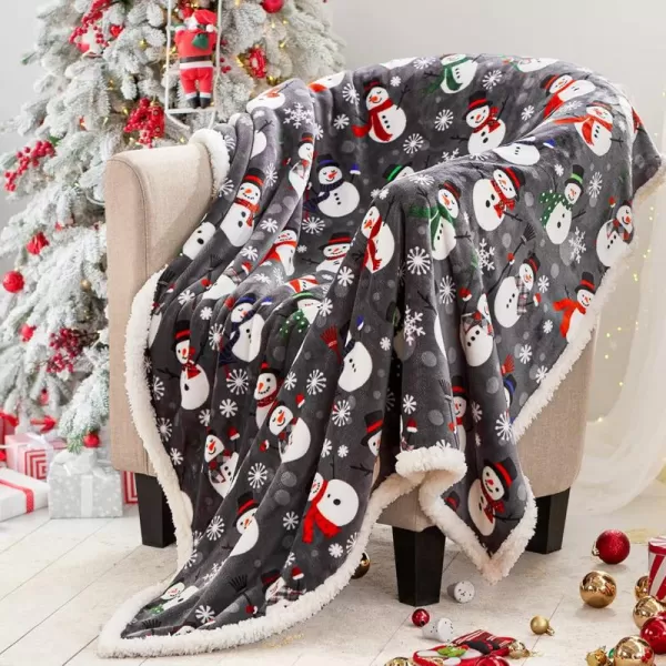 Touchat Sherpa Christmas Throw Blanket Fuzzy Fluffy Soft Cozy Blanket Fleece Flannel Plush Microfiber Blanket for Couch Bed Sofa 50quot X 60quot SnowmanGrey Snowman