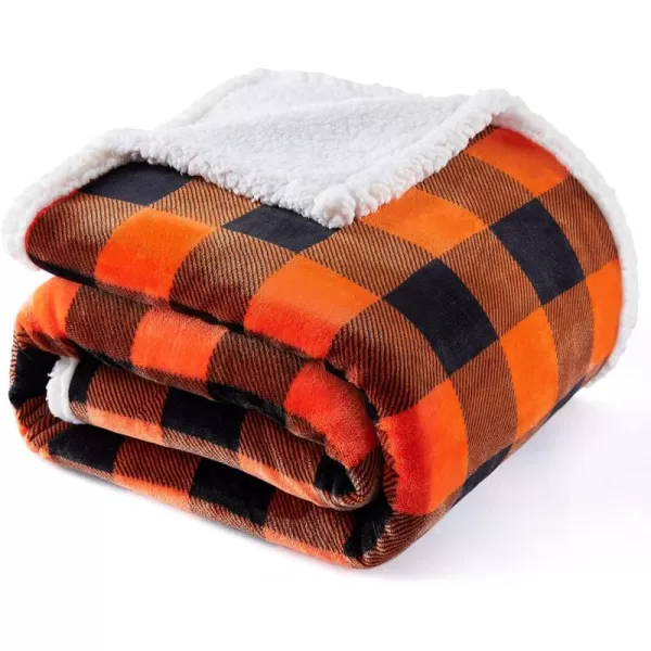 Touchat Sherpa Red and Black Buffalo Plaid Christmas Throw Blanket Fuzzy Fluffy Soft Cozy Blanket Fleece Flannel Plush Microfiber Blanket for Couch Bed Sofa 60quot X 70quotOrange