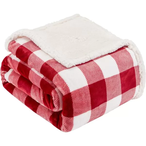 Touchat Sherpa Red and Black Buffalo Plaid Christmas Throw Blanket Fuzzy Fluffy Soft Cozy Blanket Fleece Flannel Plush Microfiber Blanket for Couch Bed Sofa 60quot X 70quotRed and White