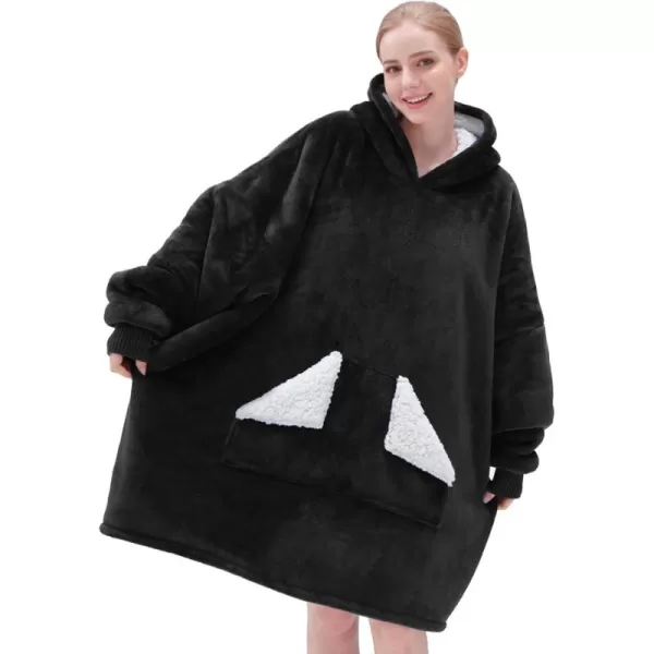Touchat Wearable Blanket Hoodie Oversized Sherpa Blanket Sweatshirt with Hood Pocket and Sleeves Gifts Hooded Blanket for Adult Women Men BlackBlack