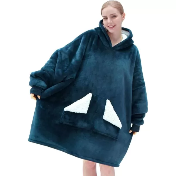 Touchat Wearable Blanket Hoodie Oversized Sherpa Blanket Sweatshirt with Hood Pocket and Sleeves Gifts Hooded Blanket for Adult Women Men BlackDusty Blue