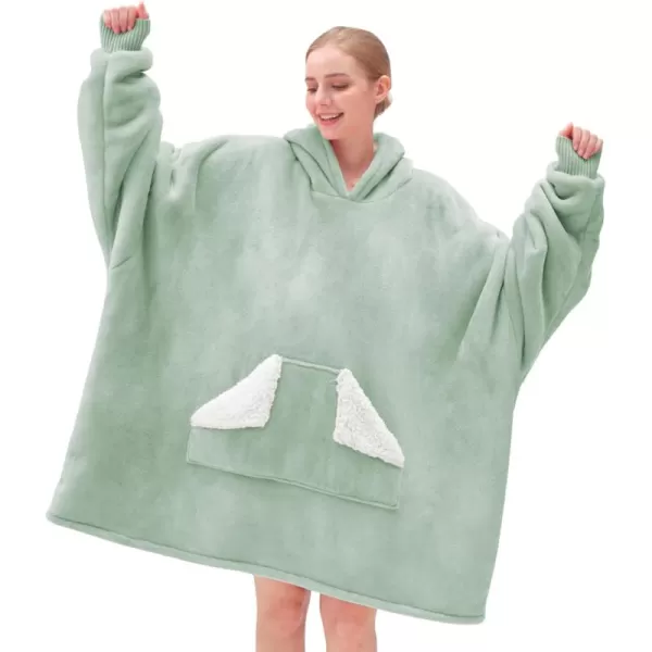 Touchat Wearable Blanket Hoodie Oversized Sherpa Blanket Sweatshirt with Hood Pocket and Sleeves Gifts Hooded Blanket for Adult Women Men BlackGreen