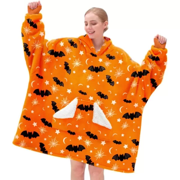 Touchat Wearable Blanket Hoodie Oversized Sherpa Blanket Sweatshirt with Hood Pocket and Sleeves Gifts Hooded Blanket for Adult Women Men BlackOrange Halloween