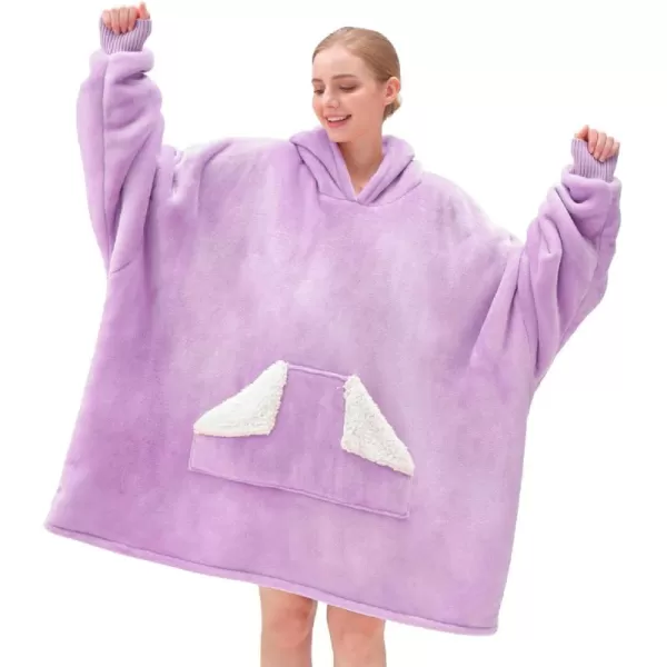 Touchat Wearable Blanket Hoodie Oversized Sherpa Blanket Sweatshirt with Hood Pocket and Sleeves Gifts Hooded Blanket for Adult Women Men BlackPurple