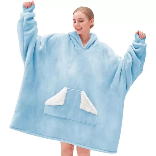 Touchat Wearable Blanket Hoodie Oversized Sherpa Blanket Sweatshirt with Hood Pocket and Sleeves Gifts Hooded Blanket for Adult Women Men BlackSky Blue
