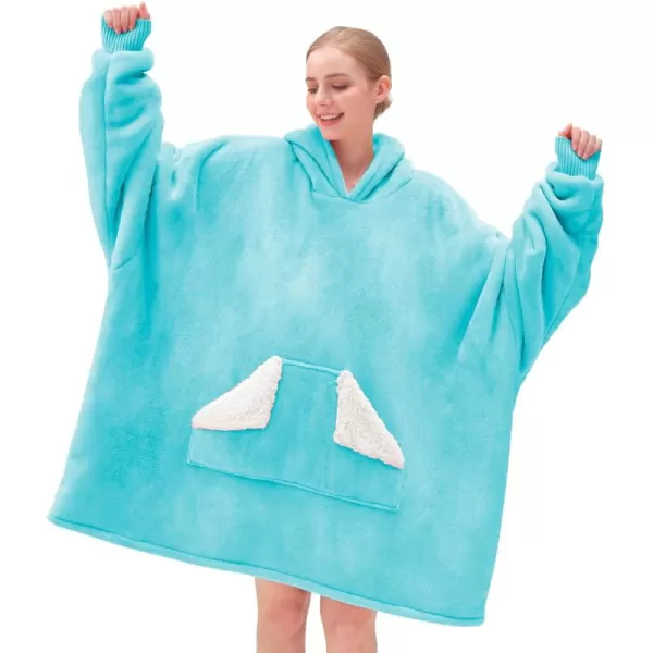 Touchat Wearable Blanket Hoodie Oversized Sherpa Blanket Sweatshirt with Hood Pocket and Sleeves Gifts Hooded Blanket for Adult Women Men BlackTeal