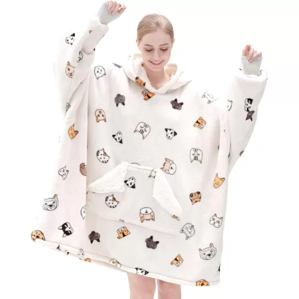Touchat Wearable Blanket Hoodie Oversized Sherpa Blanket Sweatshirt with Hood Pocket and Sleeves Gifts Hooded Blanket for Adult Women Men BlackWhite Animal
