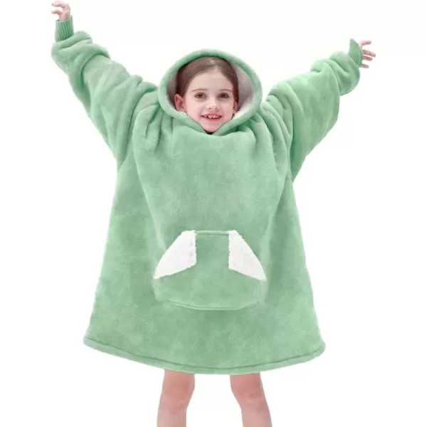 Touchat Wearable Blanket Hoodie Oversized Sherpa Blanket Sweatshirt with Hood Pocket and Sleeves Super Soft Warm Plush Hooded Blanket for Kids One Size Fits All Light GreenLight Green