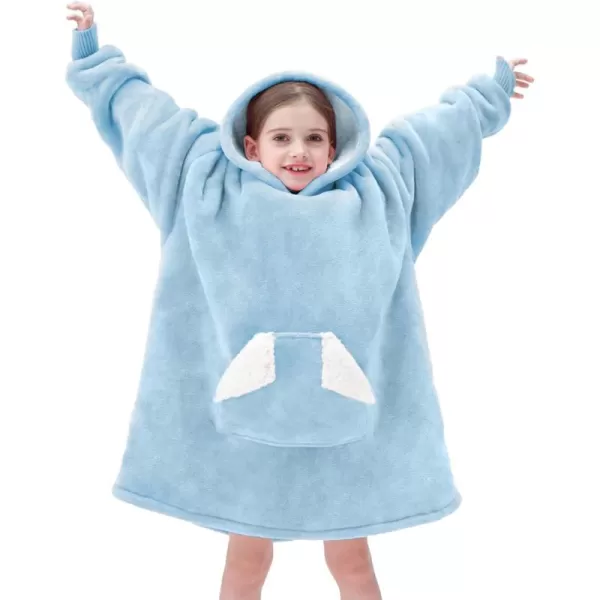 Touchat Wearable Blanket Hoodie Oversized Sherpa Blanket Sweatshirt with Hood Pocket and Sleeves Super Soft Warm Plush Hooded Blanket for Kids One Size Fits All Light GreenAiry Blue