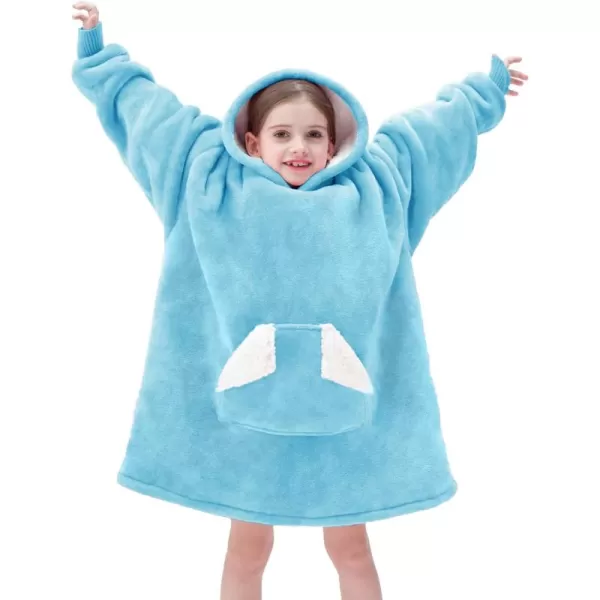 Touchat Wearable Blanket Hoodie Oversized Sherpa Blanket Sweatshirt with Hood Pocket and Sleeves Super Soft Warm Plush Hooded Blanket for Kids One Size Fits All Light GreenBlue