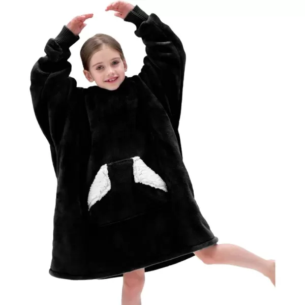 Touchat Wearable Blanket Hoodie Oversized Sherpa Blanket Sweatshirt with Hood Pocket and Sleeves Super Soft Warm Plush Hooded Blanket for Kids One Size Fits All Light GreenBlack