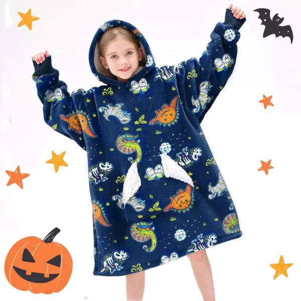 Touchat Wearable Blanket Hoodie Oversized Sherpa Blanket Sweatshirt with Hood Pocket and Sleeves Super Soft Warm Plush Hooded Blanket for Kids One Size Fits All Light GreenDinosaur