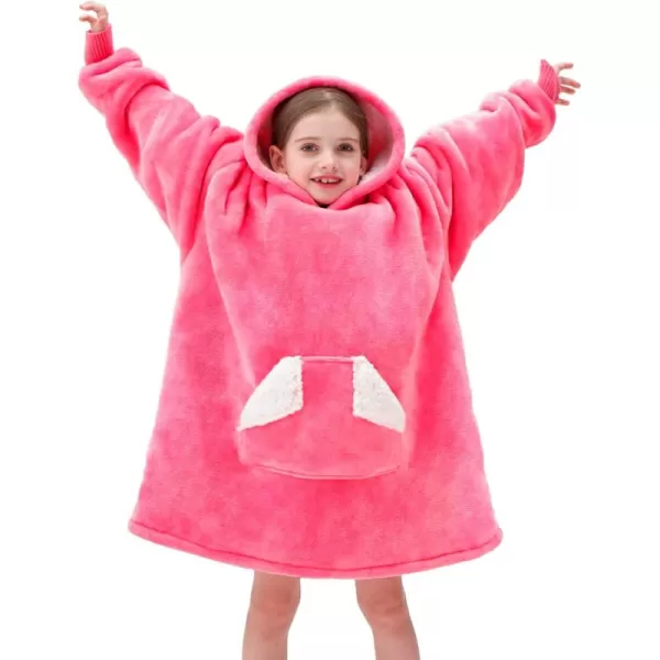 Touchat Wearable Blanket Hoodie Oversized Sherpa Blanket Sweatshirt with Hood Pocket and Sleeves Super Soft Warm Plush Hooded Blanket for Kids One Size Fits All Light GreenPink