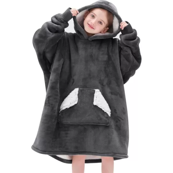 Touchat Wearable Blanket Hoodie Oversized Sherpa Blanket Sweatshirt with Hood Pocket and Sleeves Super Soft Warm Plush Hooded Blanket for Kids One Size Fits All Light GreenGrey