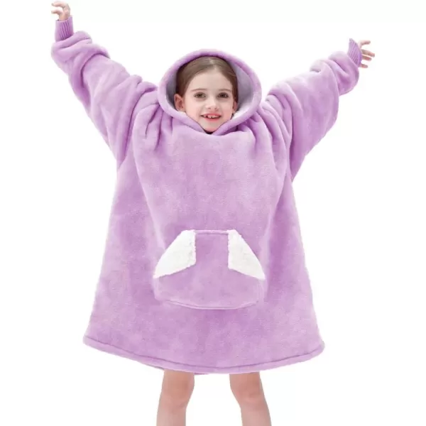 Touchat Wearable Blanket Hoodie Oversized Sherpa Blanket Sweatshirt with Hood Pocket and Sleeves Super Soft Warm Plush Hooded Blanket for Kids One Size Fits All Light GreenPurple