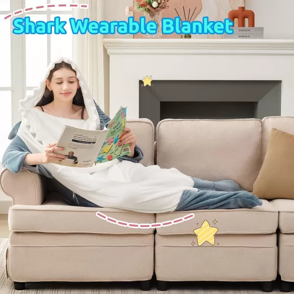 Touchat Shark Blanket for Adult Super Soft Cozy Flannel Throw Wearable Blanket Cartoon Animals Shark Blanket Hoodie Sleeping Bag Cosplay Shark Costume Blanket Gifts for Shark Lovers BlueMGblue