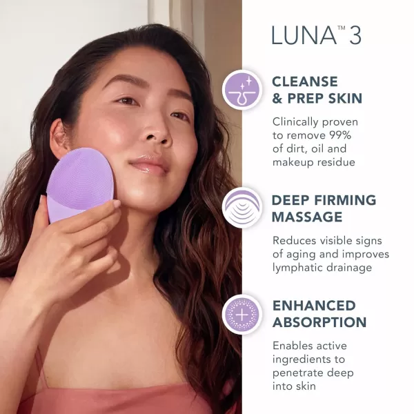 FOREO Luna 3 Facial Cleansing Brush  Anti Aging Face Massager  Enhances Absorption of Facial Skin Care Products  for Clean ampamp Healthy Face Care  Simple ampamp Easy  WaterproofSet