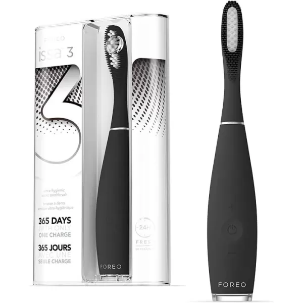 FOREO ISSA Black Rechargeable Electric UltraHygienic Sonic Toothbrush with Silicone ampamp PBT Polymer BristlesBlack