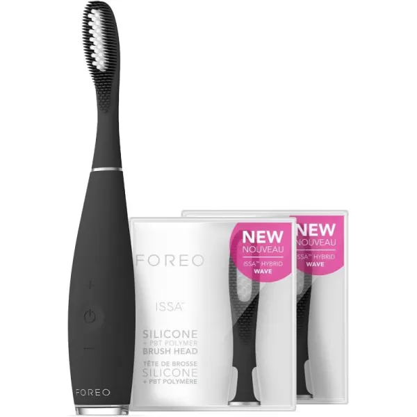 FOREO ISSA Black Rechargeable Electric UltraHygienic Sonic Toothbrush with Silicone ampamp PBT Polymer BristlesIssa 3 Black Set