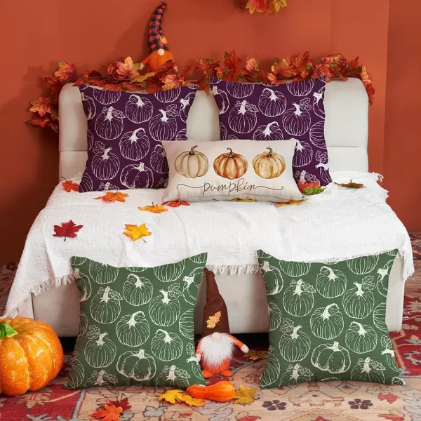 DFXSZ Fall Pillow Covers 18x18 inch Set of 2 Fall Decoration White Lines Pumpkin Decor Orange Autumn Pillow Cover Thanksgiving Decoration for Home Couch 125BPurple