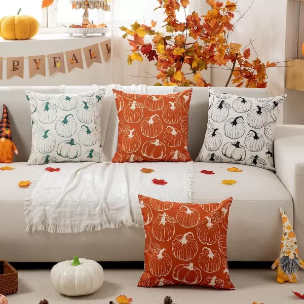 DFXSZ Fall Pillow Covers 18x18 inch Set of 2 Fall Decoration White Lines Pumpkin Decor Orange Autumn Pillow Cover Thanksgiving Decoration for Home Couch 125BBlack Pumpkins