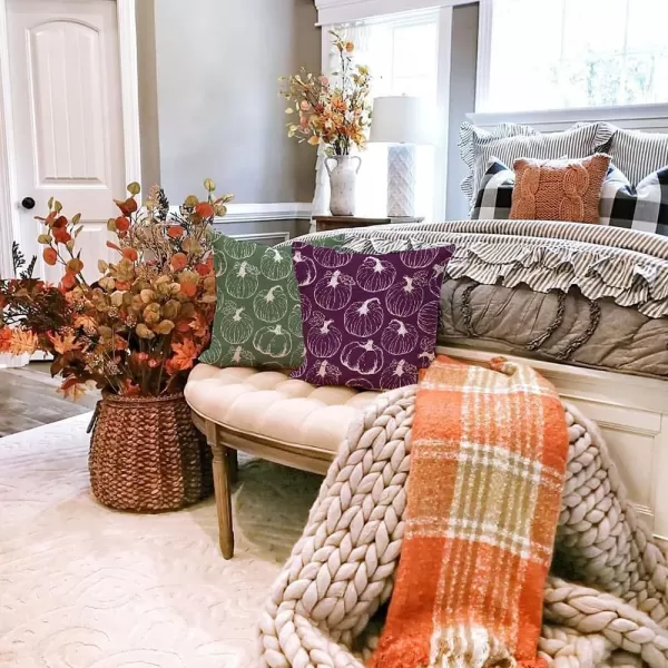 DFXSZ Fall Pillow Covers 18x18 inch Set of 2 Fall Decoration White Lines Pumpkin Decor Orange Autumn Pillow Cover Thanksgiving Decoration for Home Couch 125BPurple