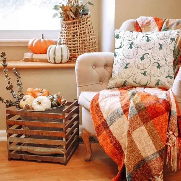 DFXSZ Fall Pillow Covers 18x18 inch Set of 2 Fall Decoration White Lines Pumpkin Decor Orange Autumn Pillow Cover Thanksgiving Decoration for Home Couch 125BGreen Pumpkins