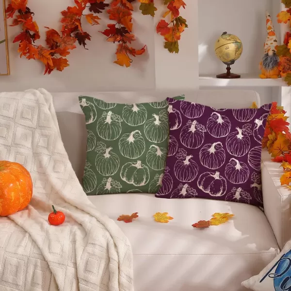 DFXSZ Fall Pillow Covers 18x18 inch Set of 2 Fall Decoration White Lines Pumpkin Decor Orange Autumn Pillow Cover Thanksgiving Decoration for Home Couch 125BPurple