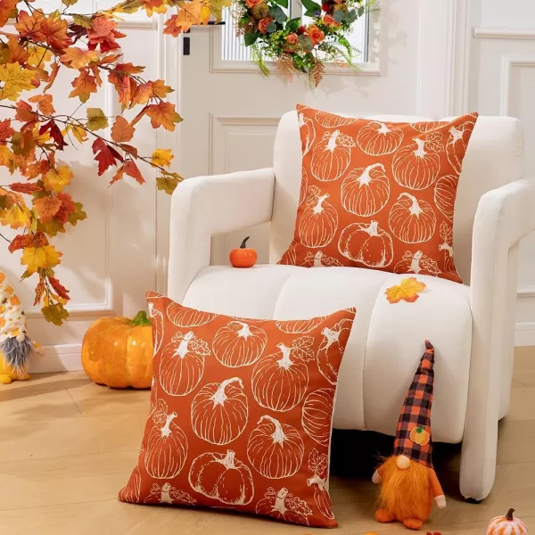 DFXSZ Fall Pillow Covers 18x18 inch Set of 2 Fall Decoration White Lines Pumpkin Decor Orange Autumn Pillow Cover Thanksgiving Decoration for Home Couch 125BWhite Pumpkins