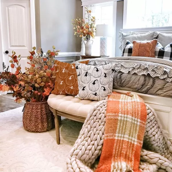 DFXSZ Fall Pillow Covers 18x18 inch Set of 2 Fall Decoration White Lines Pumpkin Decor Orange Autumn Pillow Cover Thanksgiving Decoration for Home Couch 125BWhite Pumpkins
